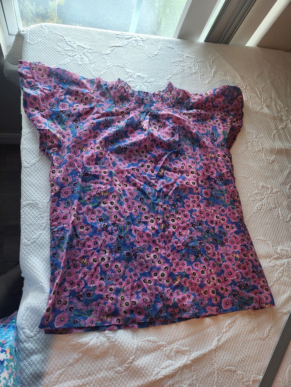 Banjanan Pink & Blue Floral Ruffle Blouse